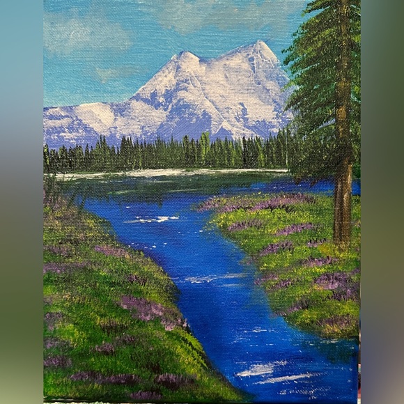 hand painted Other - Tranquil Mountain Stream Canvas Art Painting